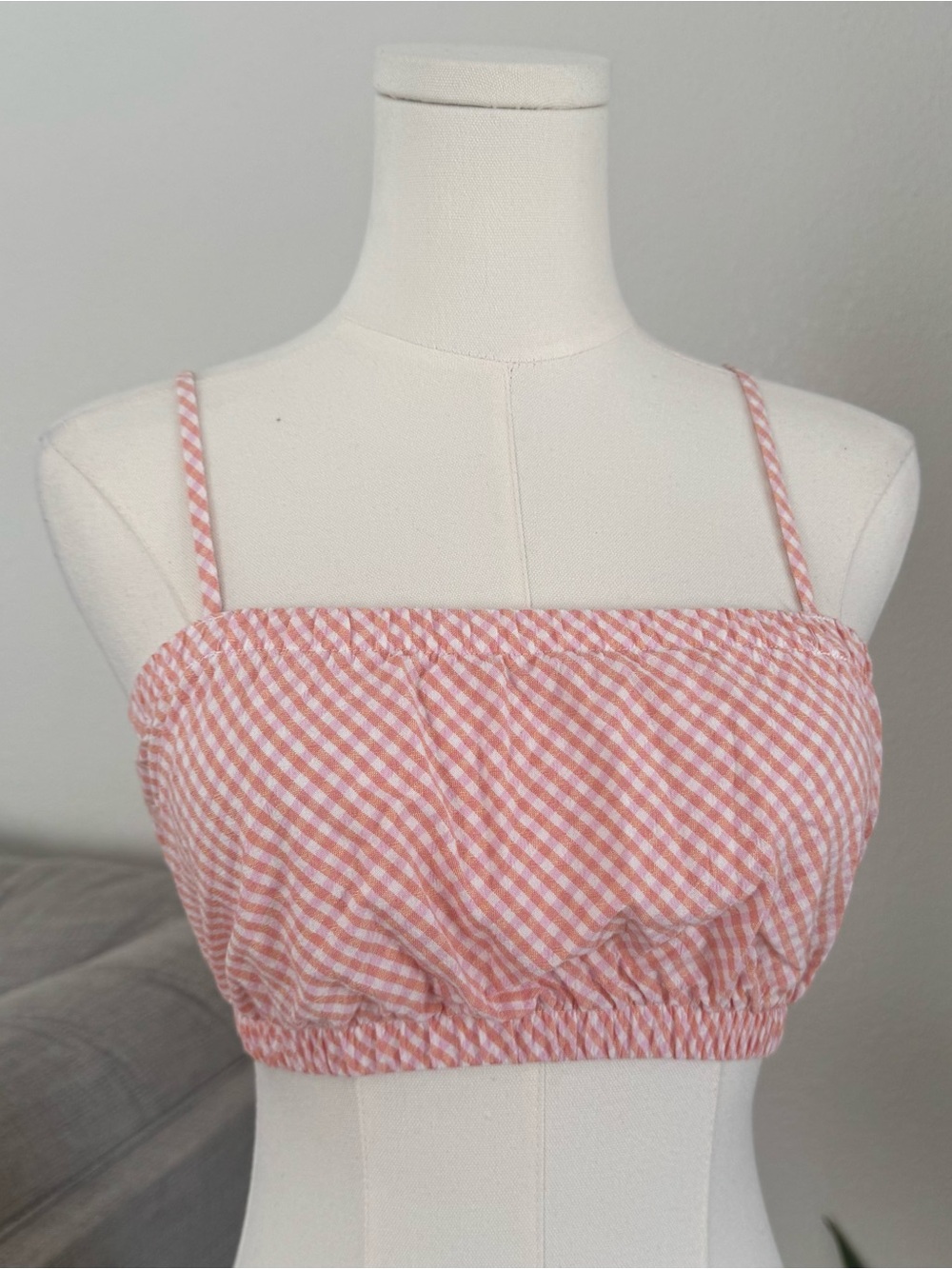 Cotton On XS Pink Gingham Crop Top Tank Summer Cottage Boho Chic Cute Coquette